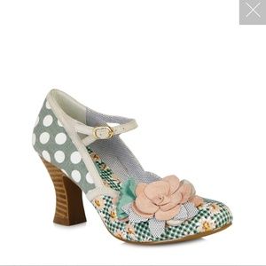 Vintage Ruby Shoo Peach/Green Polka Dot Mary Janes